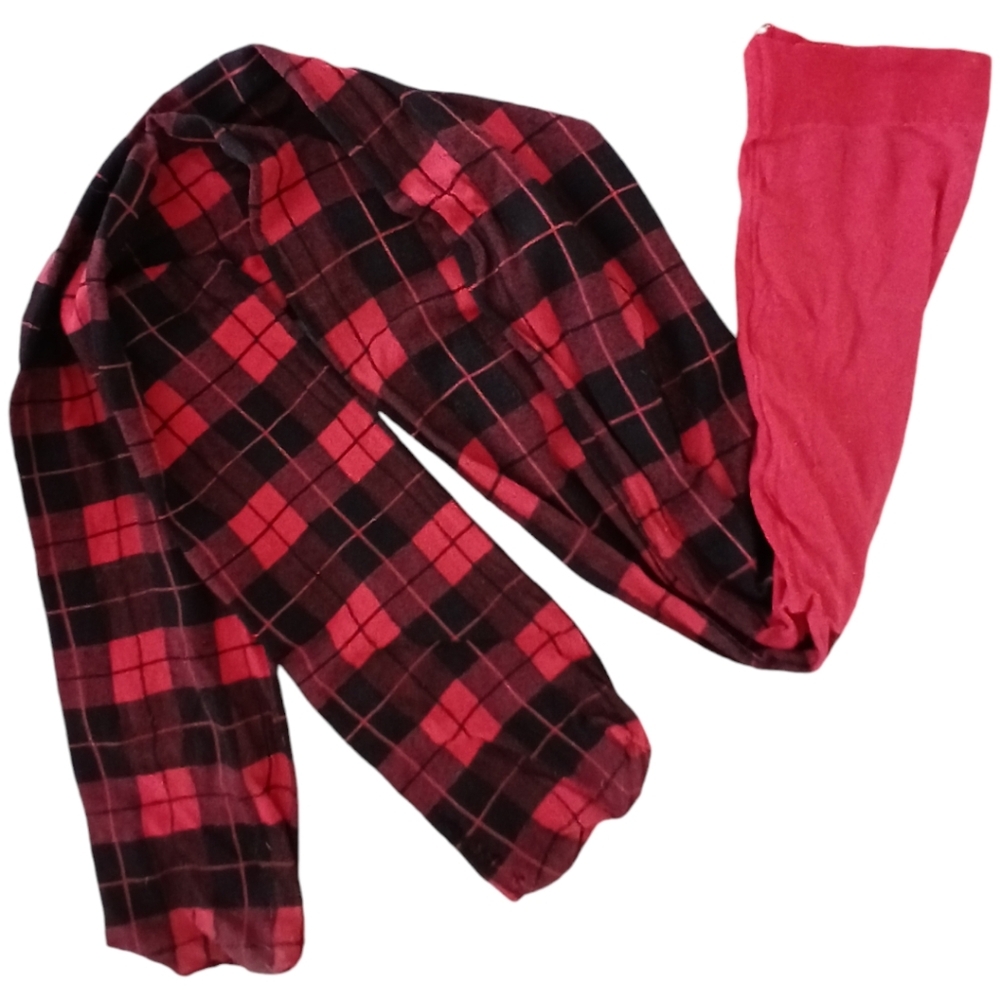 UO Plaid Tights Red & Black Scotch Tape Print Panty Hose OS 90s Grunge Punk Goth